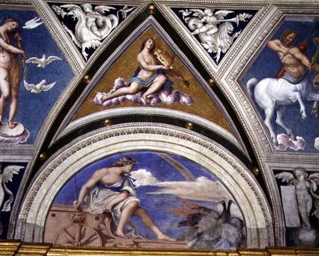 The 'Loggia della Galatea' (Loggia of the Galatea) detail of vault decoration depicting Juno on her von Sebastiano del Piombo