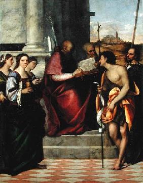 St. John Chrysostomos with SS. Paul, Liberalis, John the Baptist, Cecilia, Catherine and Mary Magdal 1509