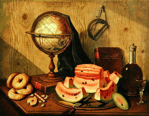 Still Life with Globe and Watermelon (oil on canvas) von Sebastiano Lazzari