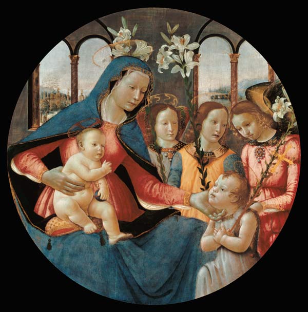 Jungfrau und Kind mit St. Johannes der Täufer und die Drei Erzengel Raphael, Gabriel und Michael von Sebastiano Mainardi