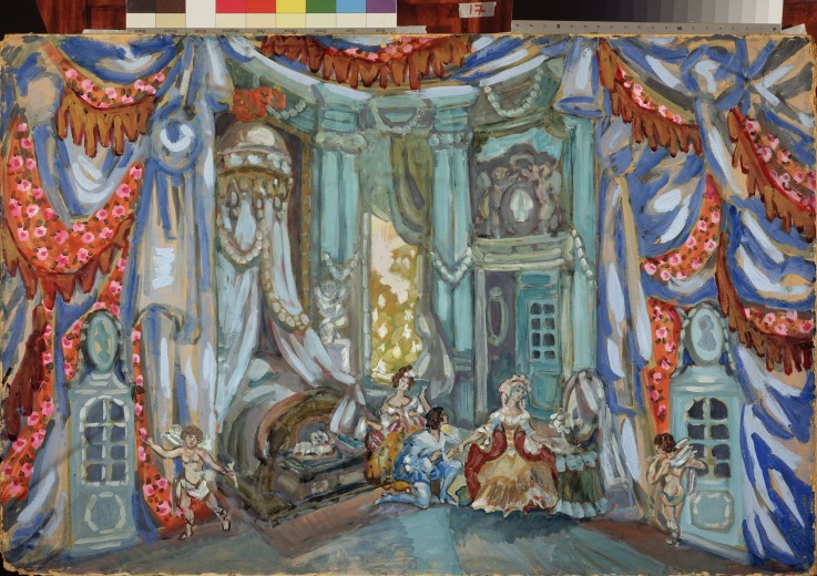 Bühnenbildentwurf zum Theaterstück Ein toller Tag oder Fogaros Hochzeit von P. de Beaumarchais von Sergei Jurijewitsch Sudeikin