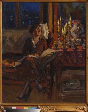Frau mit Buch in einem Interieur 1917
