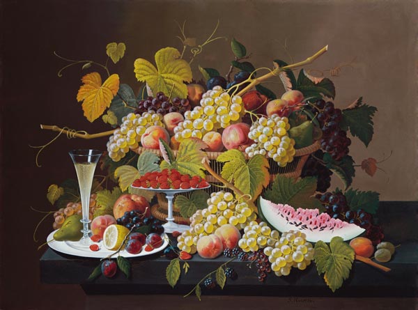 Stillleben mit Früchten und Sektglas. von Severin Roesen