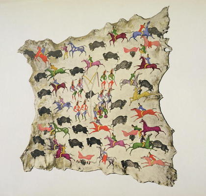 Buffalo hunt (pigment on elk-skin) von Shoshone Katsikodi School, (19th century)