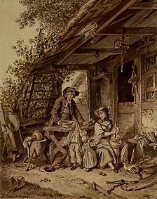 Berner Bauernfamilie vor dem Haus. von Sigmund Freudenberger