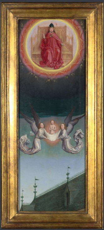 Die Seele des Heiligen Bertin wird in den Himmel getragen (Altarbild von Abtei St. Bertin) von Simon Marmion