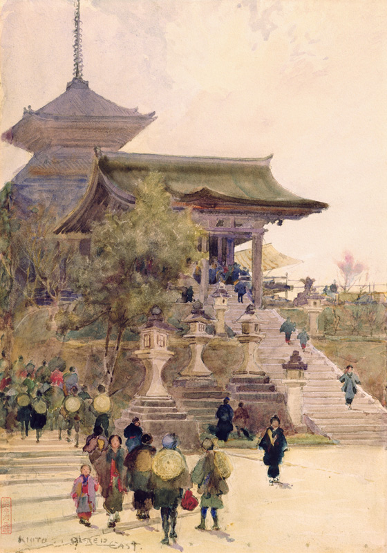 The Entrance to the Temple of Kiyomizu-Dera, Kyoto, with Pilgrims ascending von Sir Alfred East