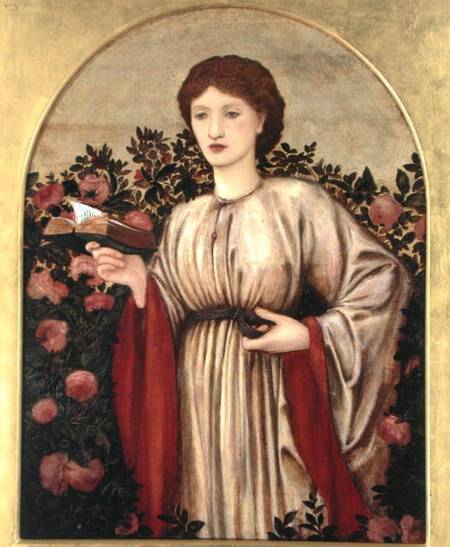 Girl with Book with Roses Behind von Sir Edward Burne-Jones