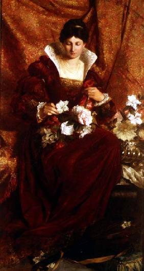 A Lady arranging flowers