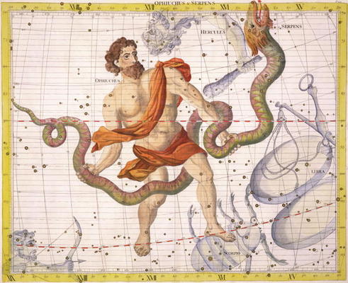 Constellation of Ophiucus and Serpens, plate 22 from 'Atlas Coelestis', by John Flamsteed (1646-1710 von Sir James Thornhill
