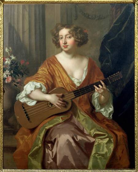 Portrait of Mrs Moll Davies, mistress of Charles II flowers painted by Jean Baptiste Monnoyer (1636- von Sir Peter Lely