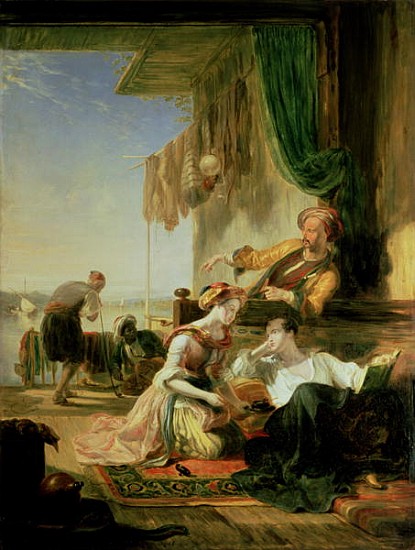 Lord Byron reposing in the house of a fisherman having swum the Hellespont von Sir William Allan