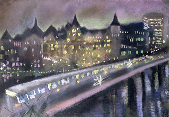 Hungerford Bridge, from the South Bank, 1995 (pastel on paper)  von Sophia  Elliot