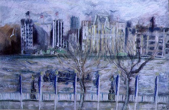 Shell Mex House, from the South Bank, 1995 (pastel on paper)  von Sophia  Elliot