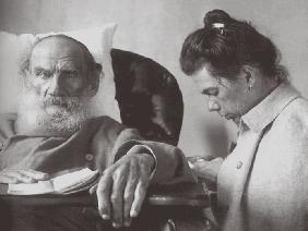 Der kranke Lew Tolstoi mit Tochter Tatjana in Haspra auf der Krim 1902