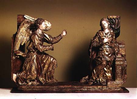 The Annunciation, Painted Wooden Sculpture von Spanish School