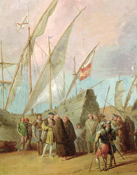 Departure of Christopher Columbus (1451-1506) from Palos, detail of the central group von Spanish School