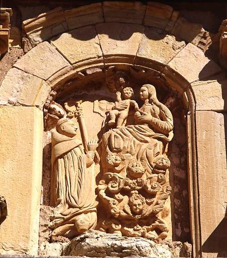 Madonna and Child with a Cistercian Monk, detail from the facade of the monastery founded in 1194 an von Spanish School