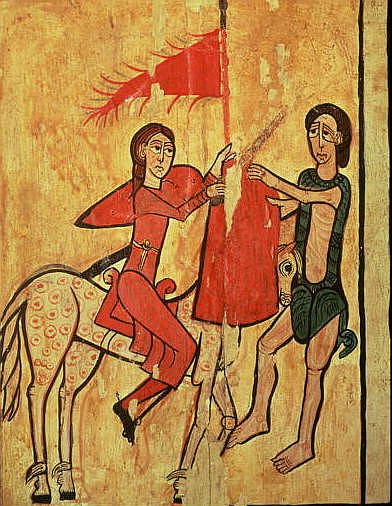 St. Martin and the Beggar, detail from an altar frontal from Sant Marti de Puigbo, Gombren von Spanish School