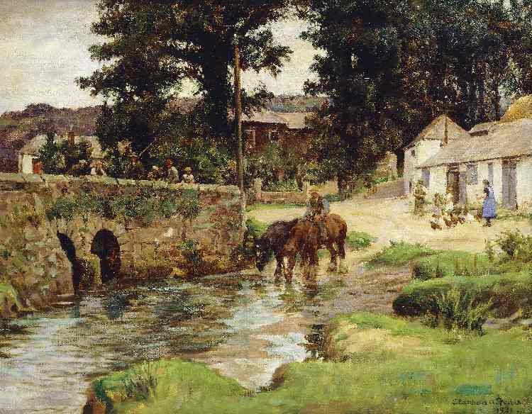 Tränken der Pferde an Dorfbach (Watering the Horses in the Village Stream) von Stanhope Alexander Forbes
