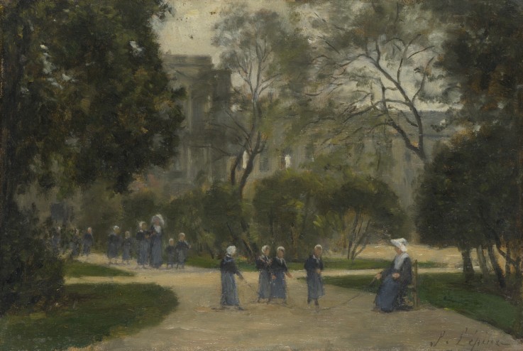 Nonnen und Schulmädchen im Tuileriengarten von Stanislas Lépine