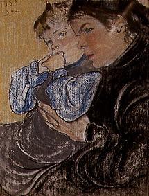 Portrait der Zofia Zelenska mit ihrem Kind. 1905