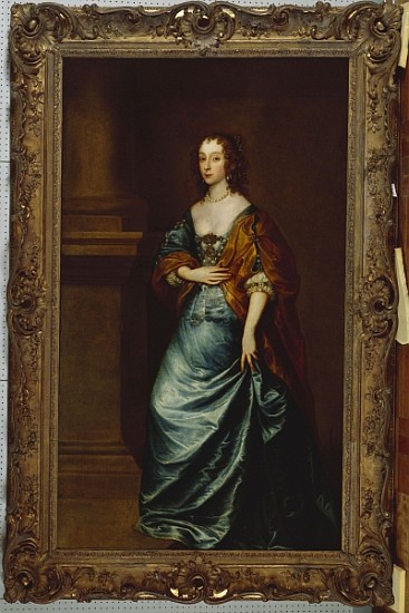Portrait of Mary Villiers, Duchess of Lennox and Richmond, in a blue dress and brown wrap by a colum von (studio of) Sir Anthony van Dyck