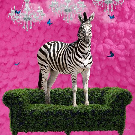 Freigeistiges Zebra auf einem grünen Sofa