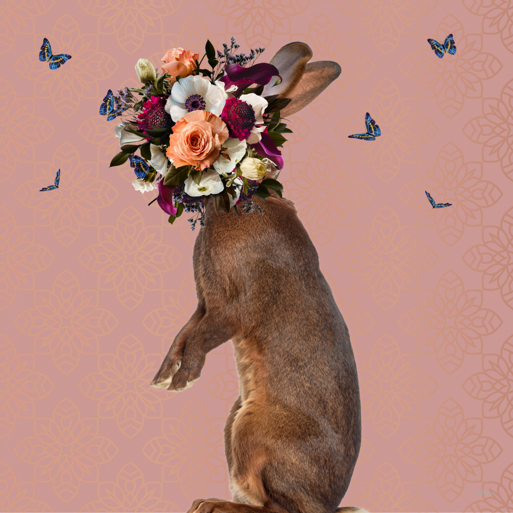 Frühlingsblumenhaube auf Kaninchen von Sue Skellern