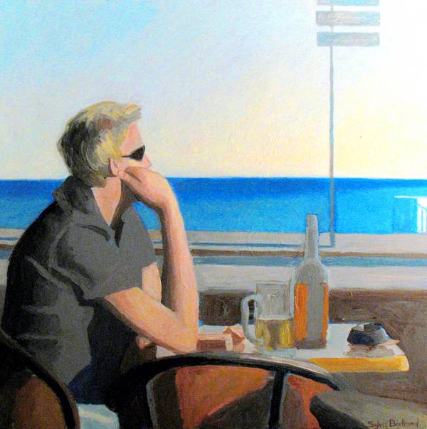 Café devant la mer , inspiré de la Promenade des Anglais , Nice von Sylvie Bertrand