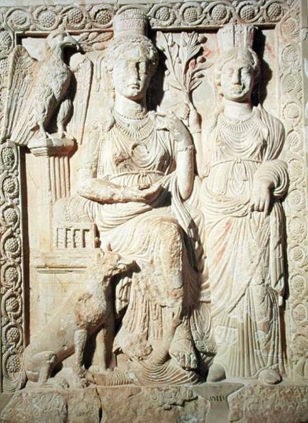 Relief depicting Princess Zenobia (d.p.272) and a female companion von Syrian School