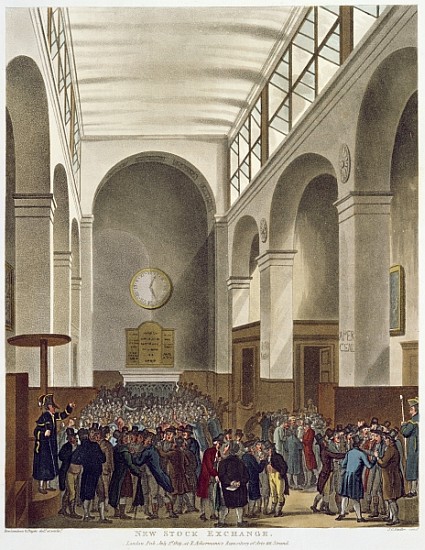The New Stock Exchange, Bartholomew Lane, from Ackermann''s ''Microcosm of London'', published 1809 von T.(1756-1827) Rowlandson