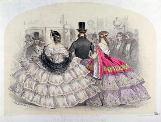 Ladies Wearing Crinolines at the Royal Italian Opera, Covent Garden, 1859 (colour engraving) von T. H. Guerin