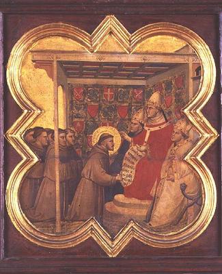 St. Francis presenting his Rule to the Pope (tempera on panel) von Taddeo Gaddi