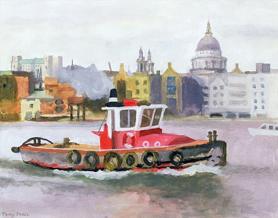 Red Tug passing St. Pauls, 1996 (w/c & gouache on paper)  von Terry  Scales