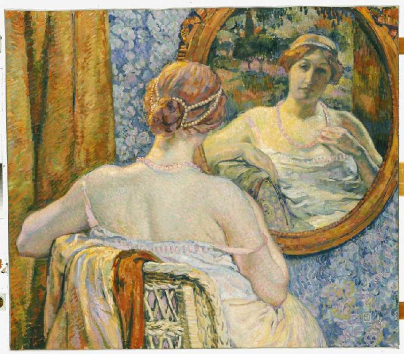 Frau beim Blick in den Spiegel von Theo van Rysselberghe