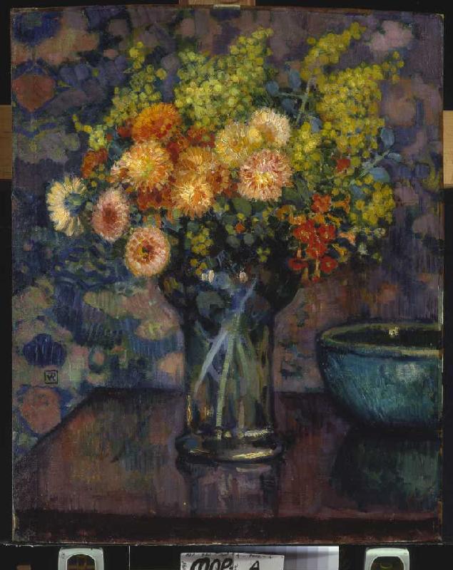 Glasvase mit Blumenstrauß. von Theo van Rysselberghe