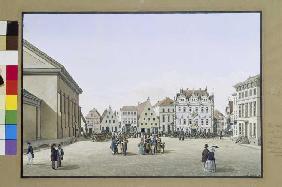Marktplatz mit Rathaus und Lambertinikirche in Oldenburg 1848