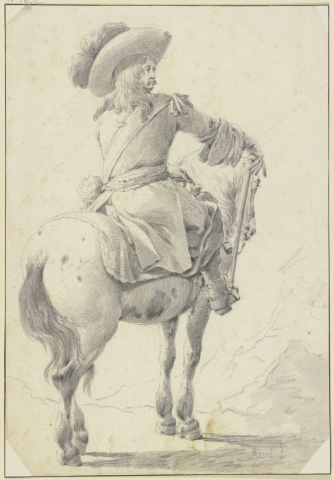 Ein Offizier zu Pferde in Rückenansicht von Theodor Roos