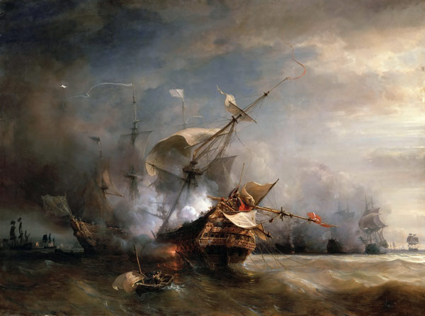 Die Seeschlacht vor Lizard Point in Cornwall am 21. Oktober 1707 von Théodore Gudin