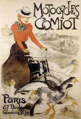 An advertising poster for 'Motorcycles Comiot' 1899