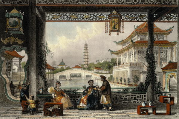Pavilion and Gardens of a Mandarin near Peking, from 'China in a Series of Views' by George Newenham von Thomas Allom