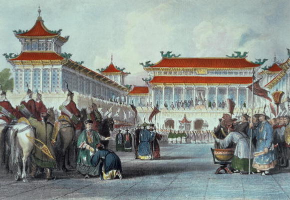 The Emperor Teaon-Kwang Reviewing his Guards, Palace of Peking, from 'China in a Series of Views' by von Thomas Allom