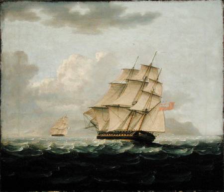 A British Frigate in Pursuit of a French Frigate von Thomas Buttersworth