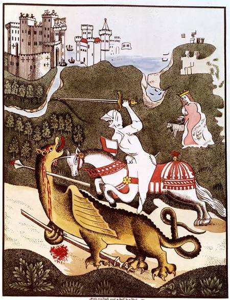 St. George and the Dragon, after an original painting in the Chapel of the Trinity at Stratford Upon von Thomas Fisher Hoxton