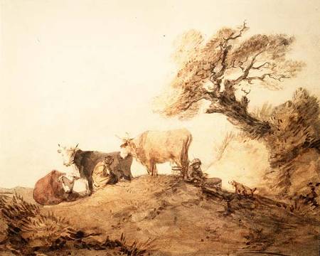 Cattle with Drovers and a Dog under a Tree von Thomas Gainsborough