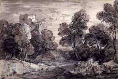 Wooded Landscape with a Castle von Thomas Gainsborough