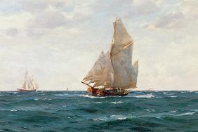 A Ketch and a Brigantine off the Coast c.1905