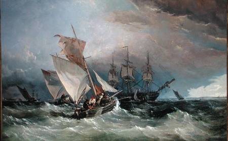 Shrimp Cutters off the Nore, Sheerness in the Distance von Thomas Sewell Robins