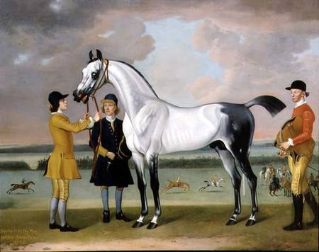 The Duke of Bolton's 'Starling' with a jockey and groom at Newmarket von Thomas Spencer